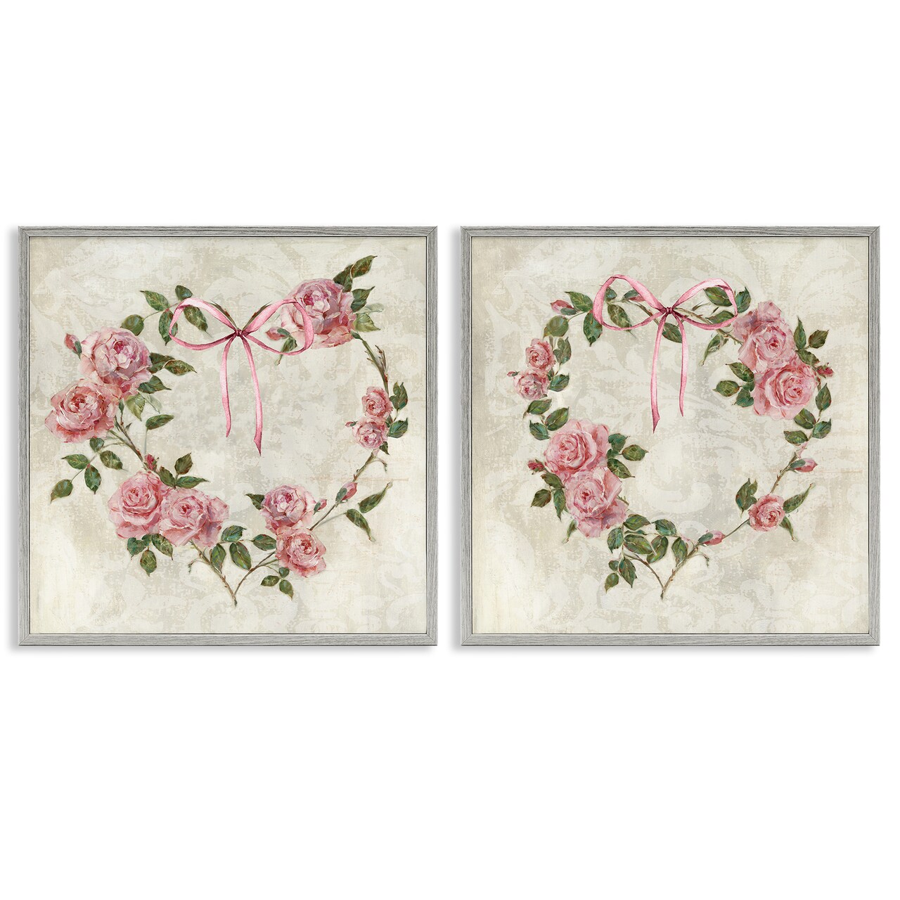Stupell Industries Heart Shaped Wreaths 2pc Framed Giclee Set Design by Sally Swatland